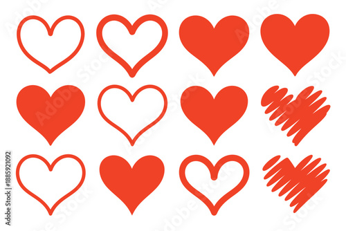 A collection of red heart shapes on a white background