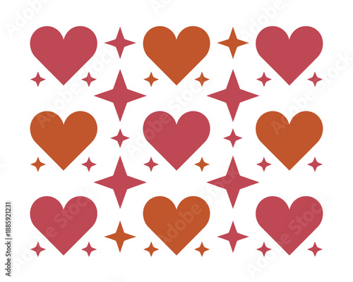 A colorful pattern of hearts and stars on a white background