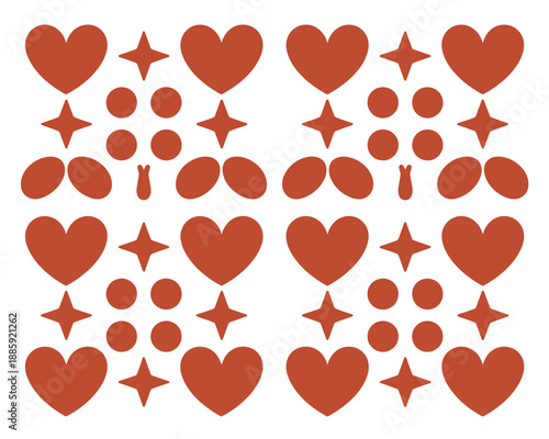 A collection of red heart and star shapes on a white background
