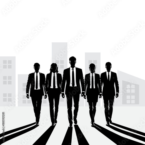 A group of business professionals walking together in a city