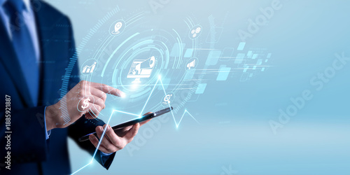 Fotografi Marketing strategist using the tablet and analyzing digital marketing campaign data