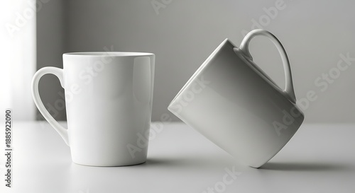 Two white mugs on a table