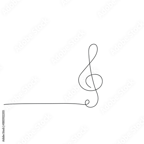 Minimal Continuous Line Music Note Illustration – Elegant Treble Clef Line Art on White Background
