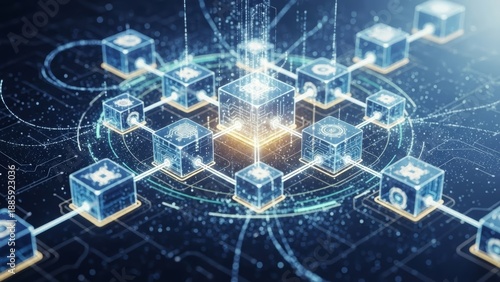 Futuristic Digital Network Concept Illustrating Secure Data Exchange and Interconnected Global Infrastructure, Representing Advanced Technological Communication and Information Flow