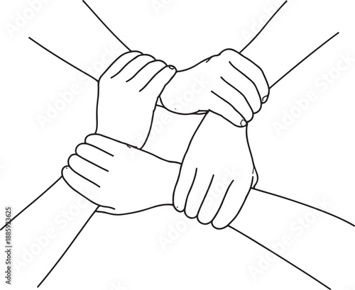 four hands holding each other in a circle