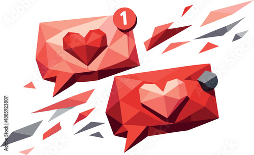Romantic Message Icons. Low-poly vector illustration of DM romance concept symbolizing private love chats and modern relationships