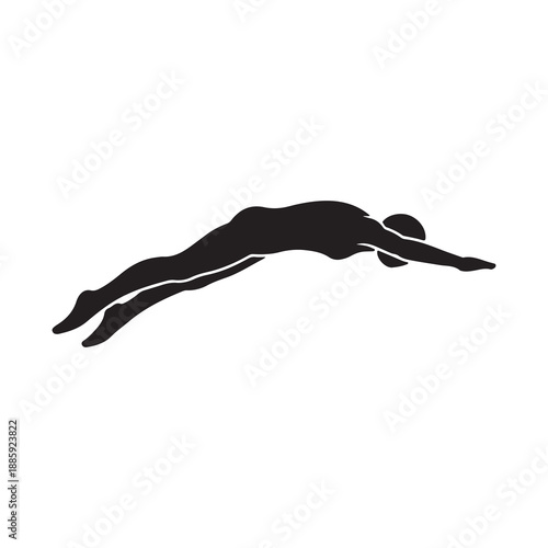 Swimming Diver Silhouette Horizontal Pose Vector Illustration