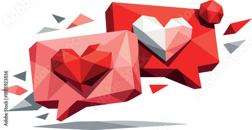 Romantic Message Icons. Low-poly vector illustration of DM romance concept symbolizing private love chats and modern relationships