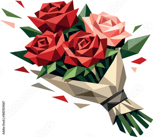 Geometric Rose Bundle. Low-poly vector illustration of a rose bundle concept symbolizing timeless romance and meaningful gifting,