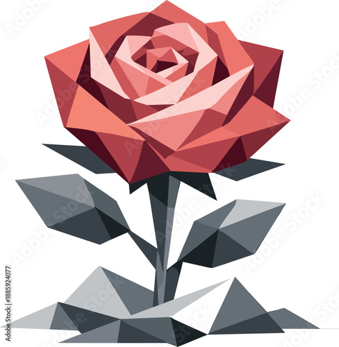 Minimalist Geometric Rose. Low-poly vector illustration of a modern minimal rose representing simplicity and emotional clarity,