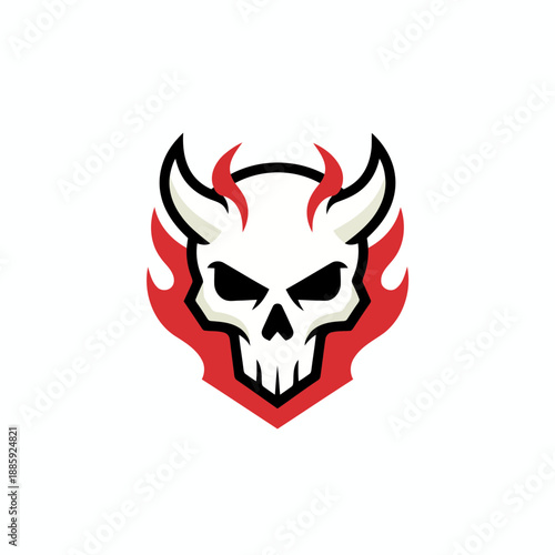 Fiery skull with devil horns and aggressive flames