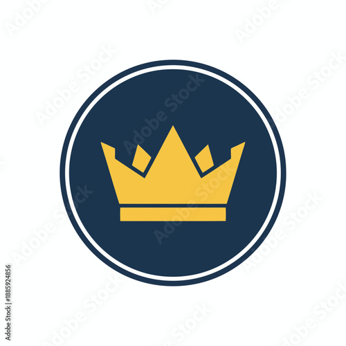 Golden crown icon on dark blue circle background