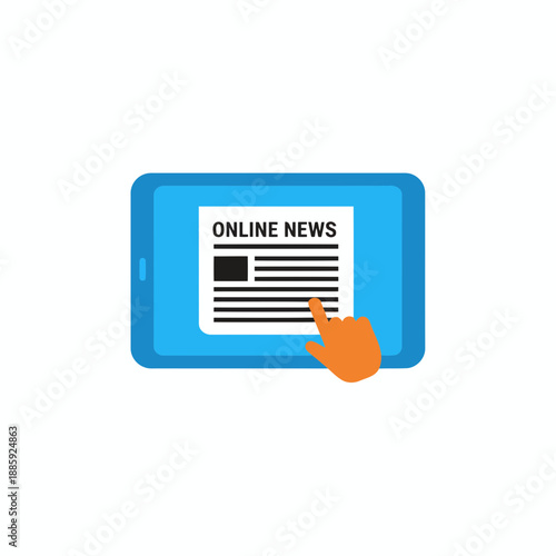 Hand clicking on online news article on tablet