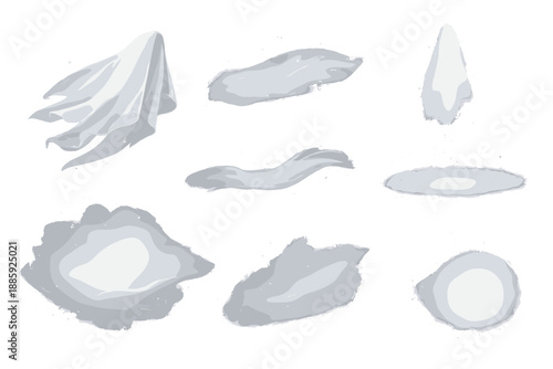 Ethereal Calm Icons. Solid style icons of ethereal calm: floating veil, soft beam, drifting mist, gentle line, light haze, smooth