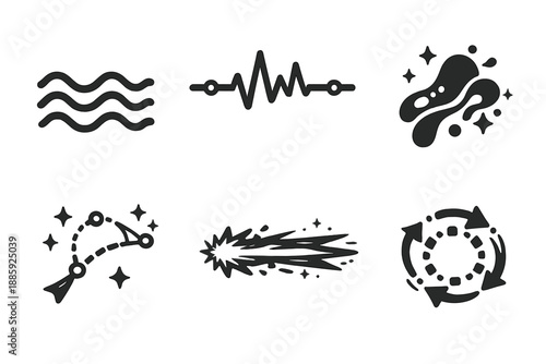 Creative Animation Icons. Solid style icons of creative animation: wave motion, timeline pulse, flowing color, motion spline,