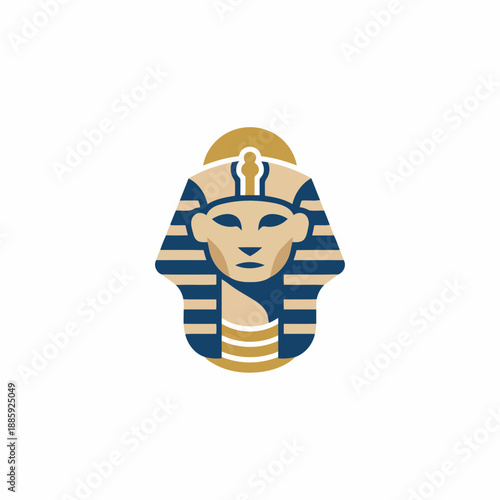 Stylized pharaoh head logo in gold and blue