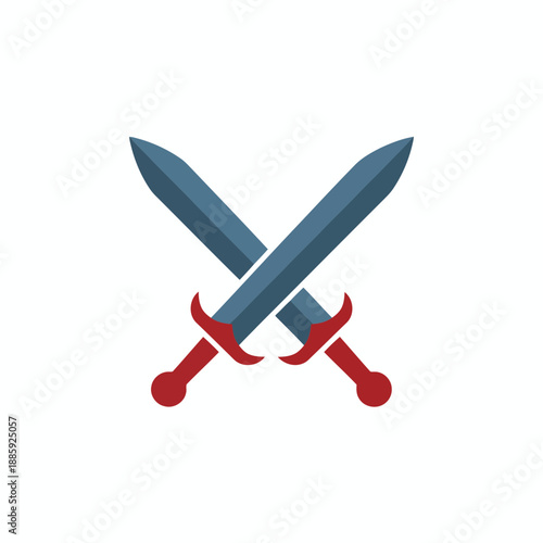 Two crossed swords with red handles