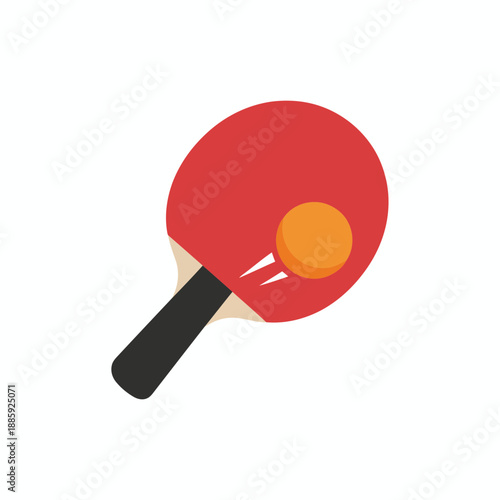 Vibrant red ping pong paddle in action with orange ball