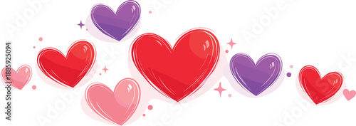 Minimalist Heart Composition. Minimal hand drawn hearts composition highlighting individual hearts with sketch-like lines, soft