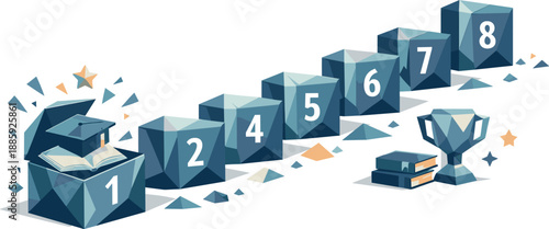 Polygonal Learning Timeline. Low-poly vector illustration focused on an advent-style educational program with daily content