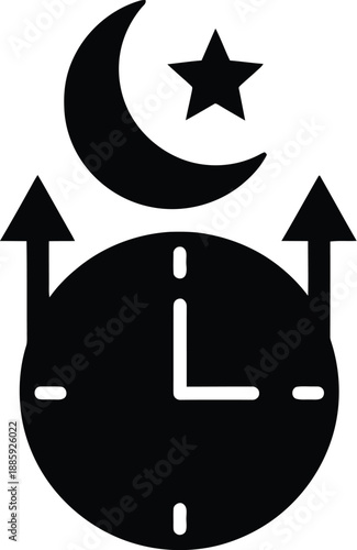Prayer time symbol with clock and celestial bodies