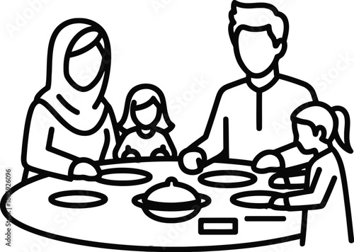 Family having meal together at round table