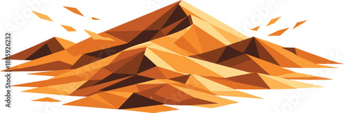 Geometric Desert Dunes. Low-poly vector illustration focused on sweeping desert sand dunes, polygonal geometric style with sharp