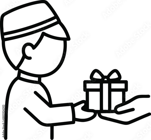 Delivery person holding gift box
