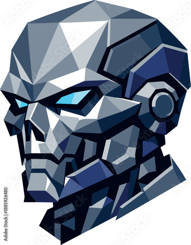 Futuristic Android Icon. Low-poly vector illustration focused on an iconic android head symbolizing future technology, polygonal