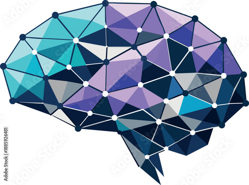 Abstract Neural Geometry. Low-poly vector illustration focused on an abstract neural brain concept, polygonal geometric style with
