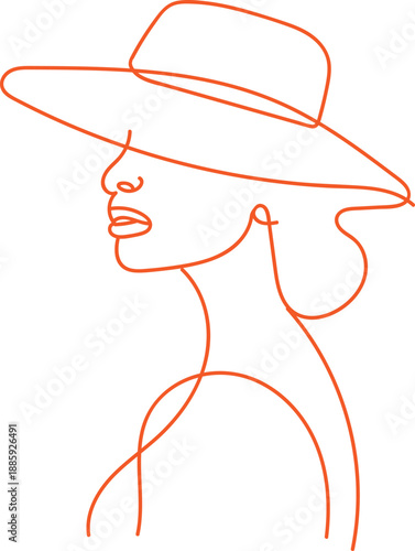 Orange line woman wearing a wide brim hat fashion profile