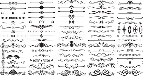 Ornate decorative divider vector set with elegant line separators, vintage flourishes, whimsical borders and creative embellishment elements eps