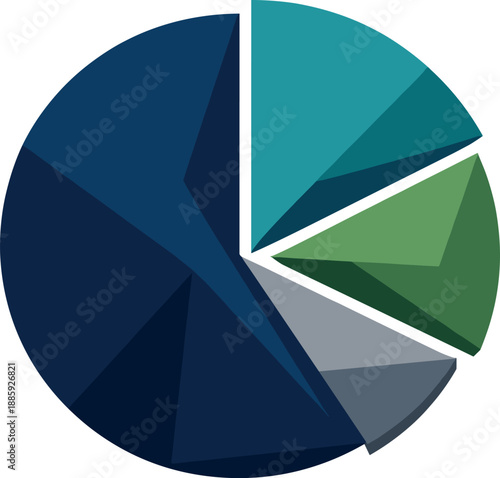 Geometric Financial Chart. Low-poly vector illustration focused on a financial pie chart, polygonal geometric style with sharp
