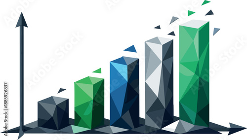 Geometric Bar Chart. Low-poly vector illustration focused on a bar chart diagram, polygonal geometric style with sharp triangular