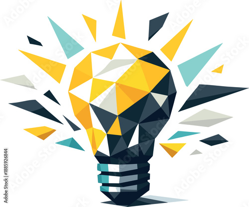 Geometric Light Bulb. Low-poly vector illustration focused on an abstract light bulb concept representing creativity, polygonal