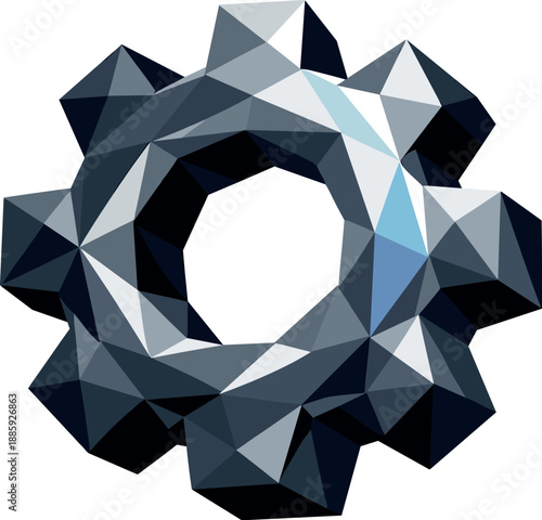 Minimalist Gear Design. Low-poly vector illustration focused on an iconic gear symbol representing process and automation,
