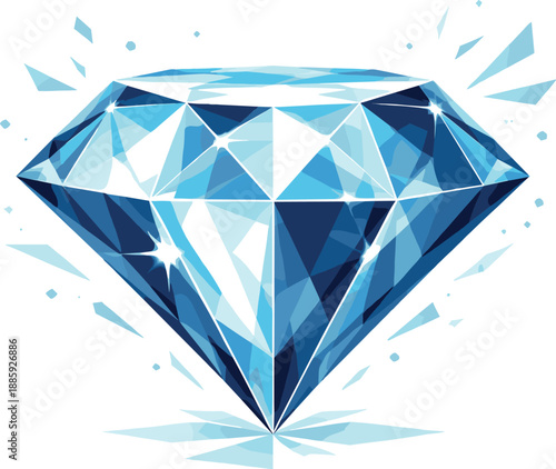 Geometric Diamond Elegance. Low-poly vector illustration focused on a diamond symbolizing value, polygonal geometric style with