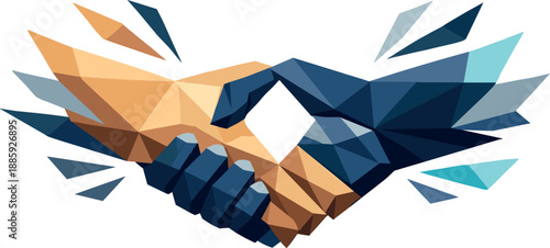 Abstract Handshake Unity. Low-poly vector illustration focused on an abstract handshake concept representing cooperation,