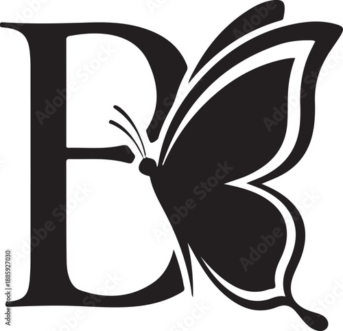 B letter with Butterfly animal logo design silhouette vector illustration art