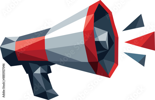 Minimalist Megaphone Icon. Low-poly vector illustration focused on a minimalist megaphone icon representing marketing outreach,