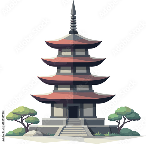 Minimalist Pagoda Icon. Low-poly vector illustration focused on a minimalist pagoda icon, polygonal geometric style with sharp