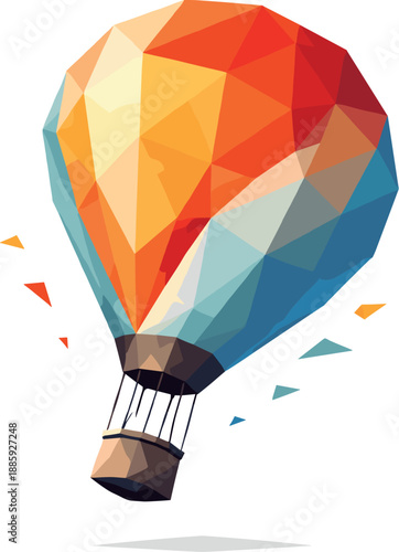 Polygonal Hot Air Balloon. Low-poly vector illustration focused on a hot air balloon, polygonal geometric style with sharp