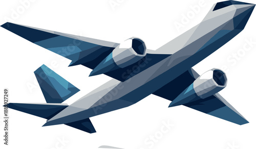 Minimalist Airplane Icon. Low-poly vector illustration focused on a minimalist airplane icon, polygonal geometric style with sharp