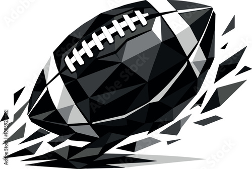 Geometric Football Art. Low-poly vector illustration of a stylized football symbolizing teamwork, strategy, and fair play,