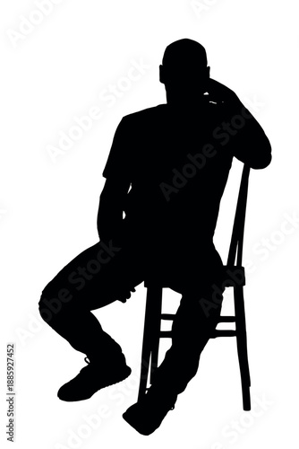 vector, silhouette of a man sitting on chair hand on face looking at camera