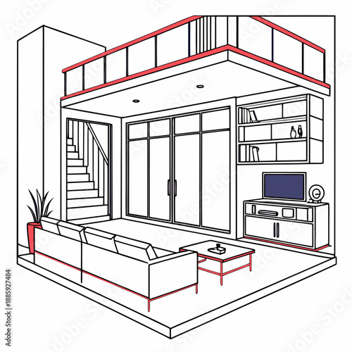 Modern living room with loft