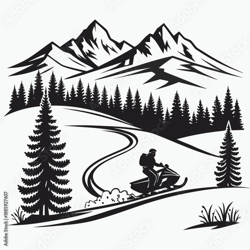 Snowmobiling through mountain trails