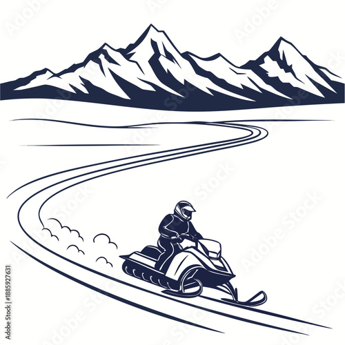 Snowmobiling through mountain trails