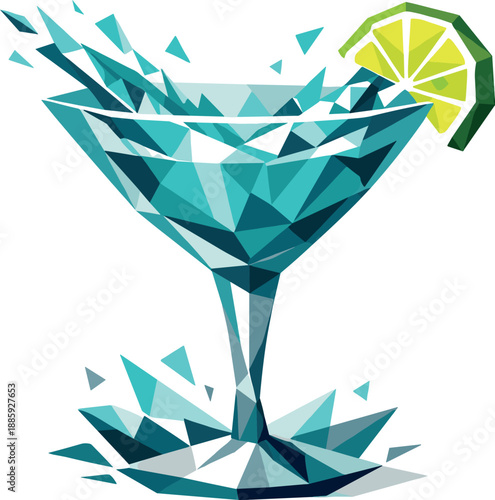 Geometric Cocktail Art. Low-poly vector illustration of a cocktail glass symbolizing leisure, nightlife, and celebration,