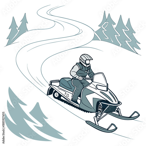 Snowmobiling through snowy trails